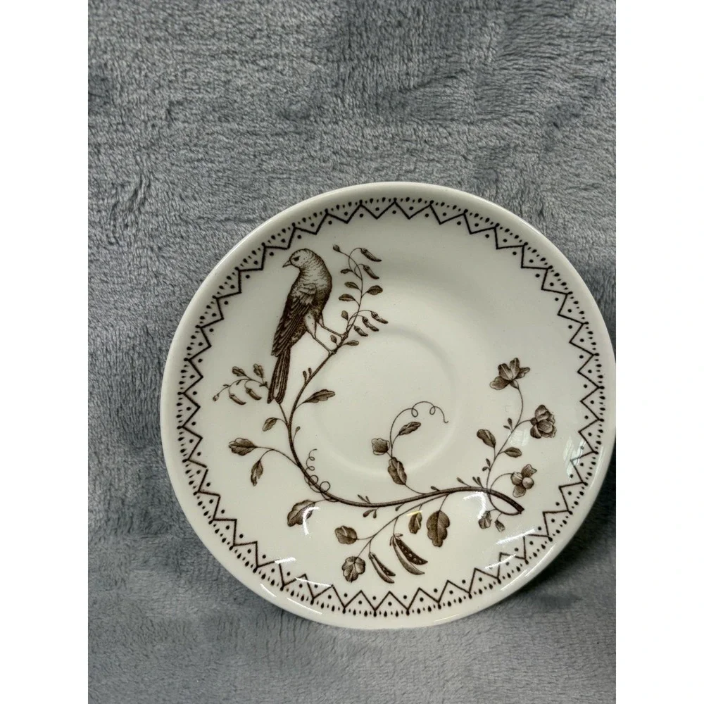 Wedgwood‎ Williamsburg Aviary Teacup Saucer Set Ivory Brown Birds England